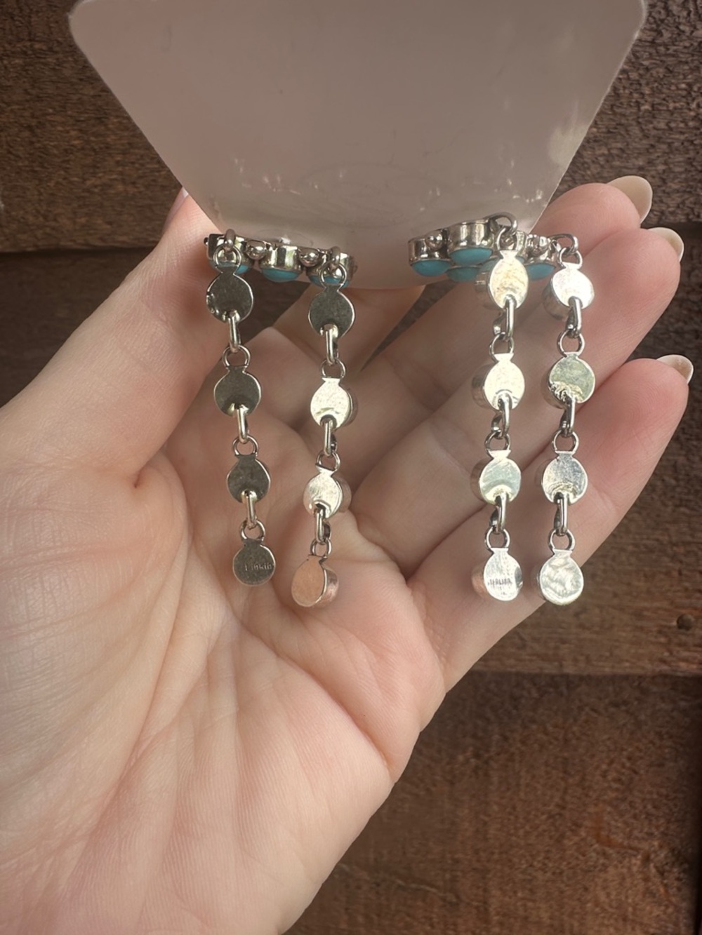 Navajo Ella M Linkin Sleeping Beauty Turquoise & Sterling Silver Earrings - Picture 5 of 7